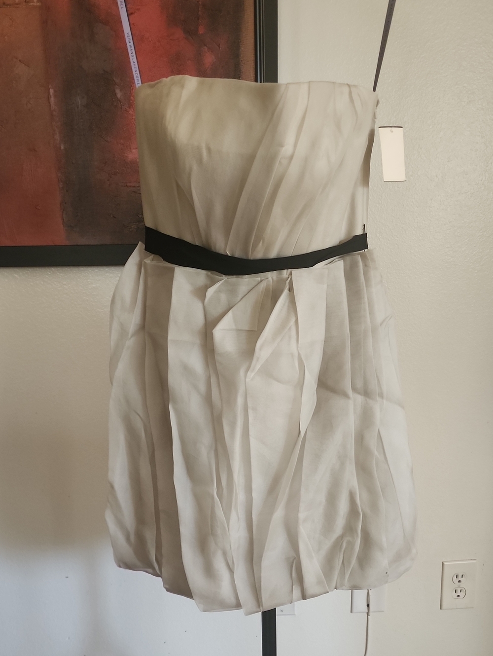 Vera Wang Lavender Label NWT Strapless Ivory Silk Cocktail Dress Black Sash